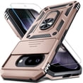 thumbnail image 1 of KOMI Case Compatible with Google Pixel 9A Built in Slide Camera Lens Cover+Screen Protector+Finger Ring Holder Kickstand,Heavy Duty Shockproof Full Body Protective Phone Cover, Rose Gold, 1 of 5