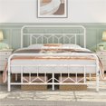thumbnail image 1 of Yaheetech Vintage Metal Platform Bed Frame with Diamond Pattern Headboard and Underbed Storage, Full, White, 1 of 7