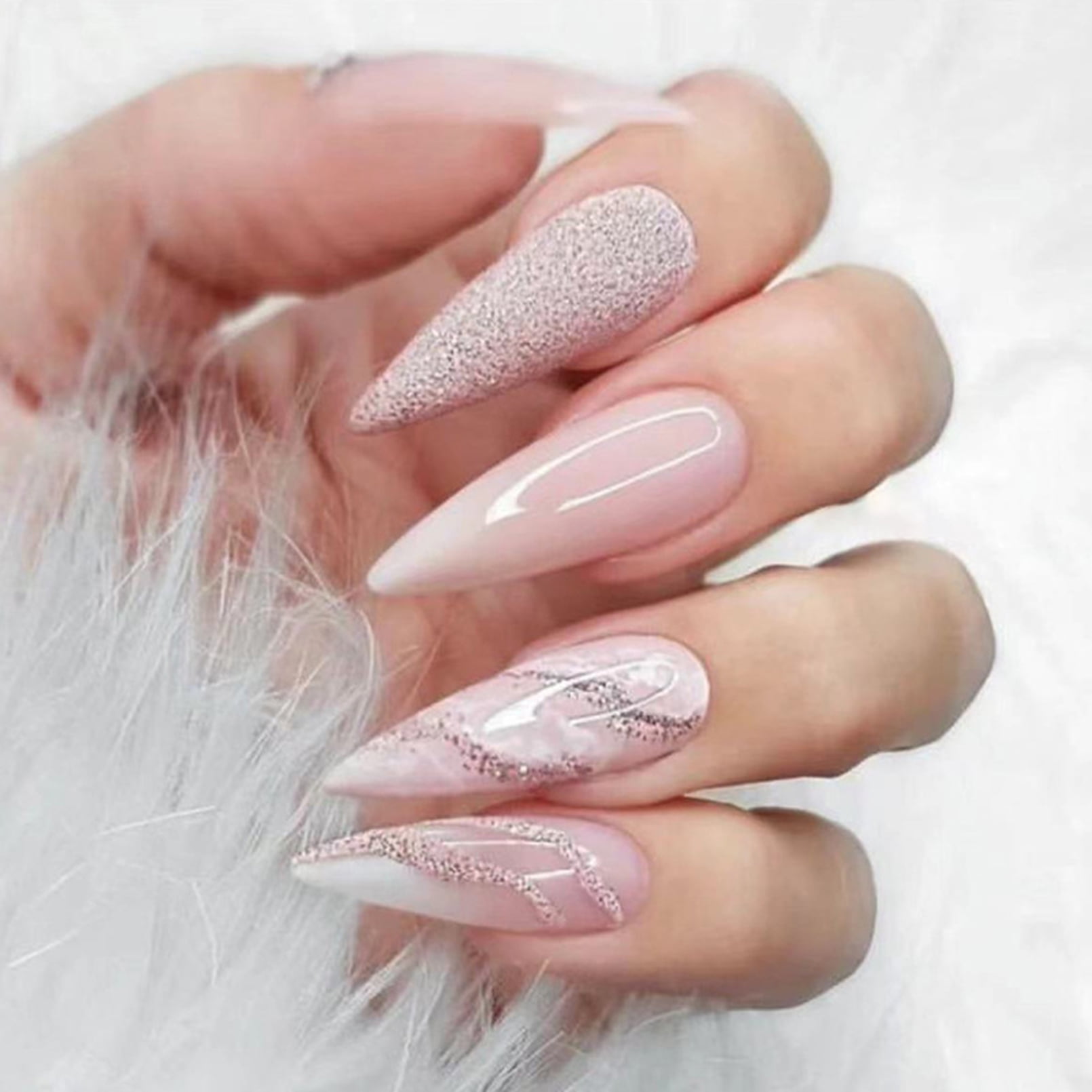 FITDON 240PCS Stiletto False Nail Tips, Clear Medium Almond Acrylic Nail Tips Full Cover Artificial Fake Nails
