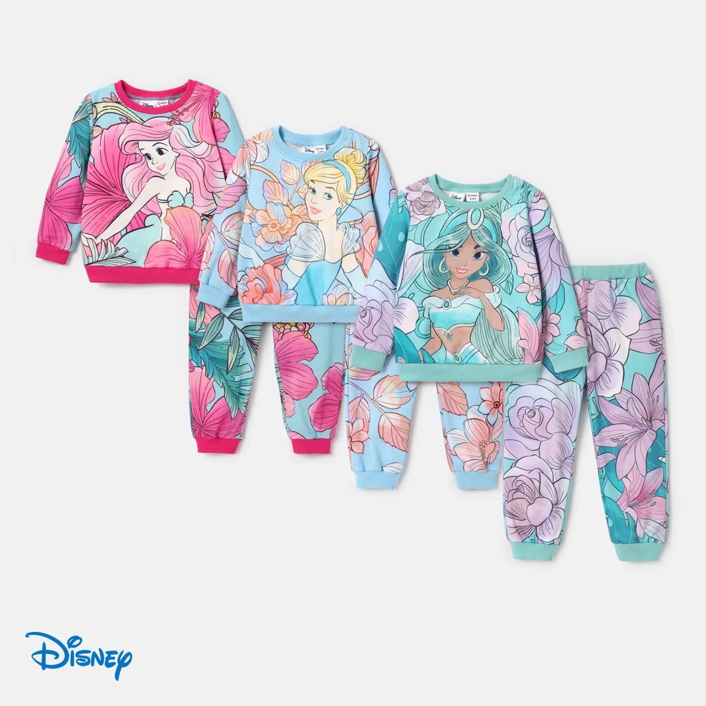 Disney Princess Baby Toddler Girl Sweatshirts and Jogger Pants 2Pcs Ariel Cinderella Jasmine Girls Clothing Sets Size 2-6