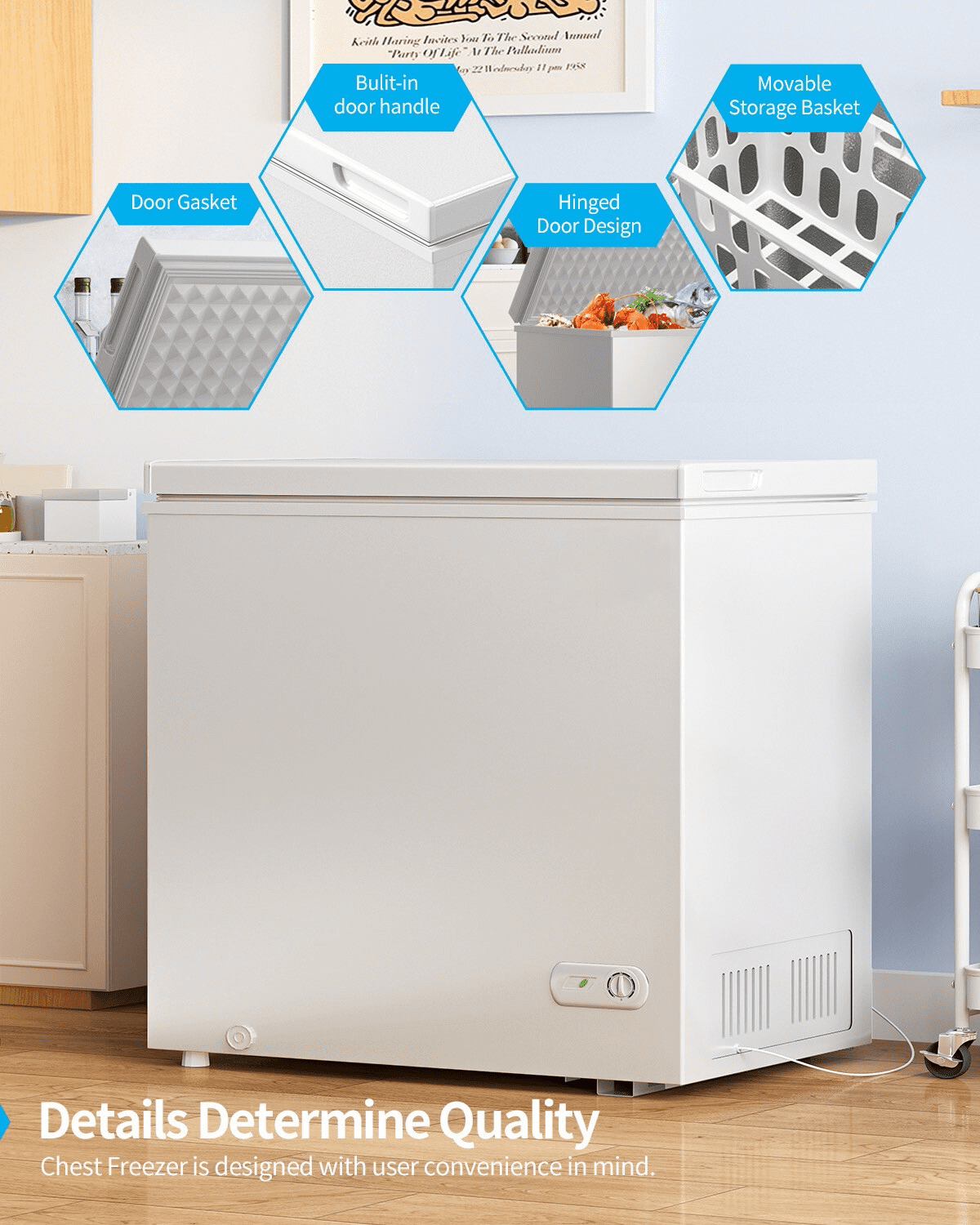 DISHUP 12.0 Cu.Ft Chest Freezer, Deep Freezer with Removable Basket, Adjustable Temperature, for Home/Office/Garage/Bar,White