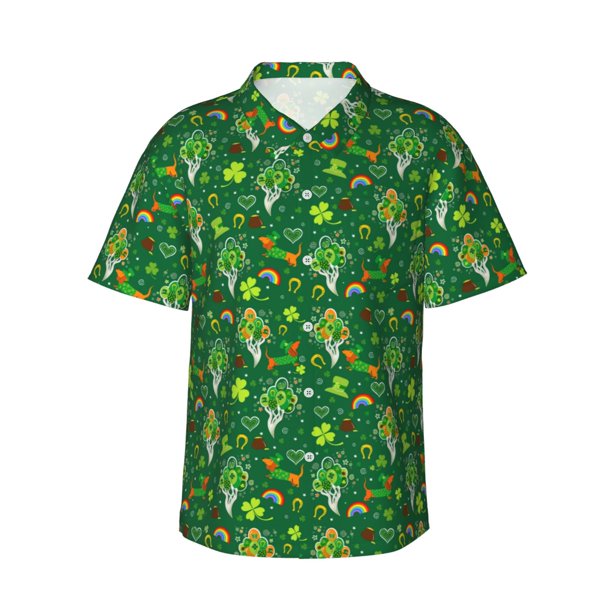 Fotbe St. Patrick's day Camisa Hawaiana para Hombre Unisex – Camisa Casual de Verano con Botones de Manga Corta de Algodón y Lino,Large