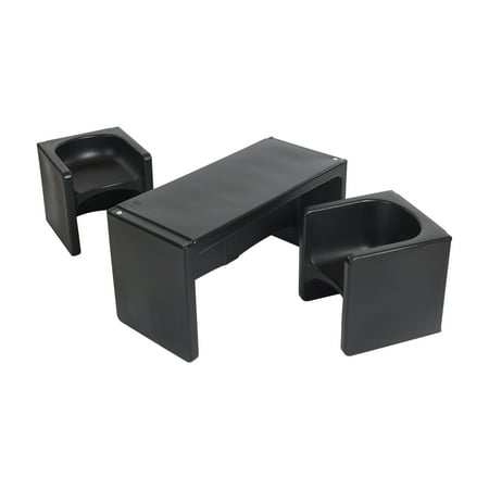 ECR4Kids Tri-Me Table and Cube Chair Set  Multipurpose Furniture  Black  3-Piece