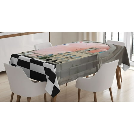 

Fantasy Tablecloth Castle Balcony Checkered Floor Pattern Medieval Architecture Floral Arrangement Rectangular Table Cover for Dining Room Kitchen 60 X 90 Inches Multicolor by Ambesonne