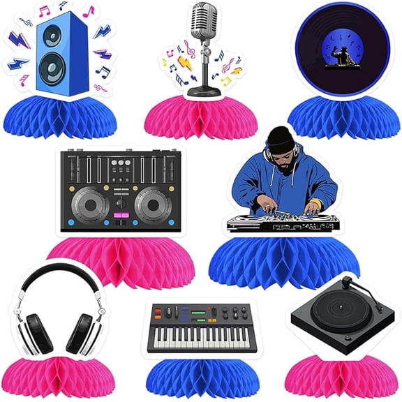 8pcs DJ Themed Honeycomb Centerpieces Decorations, Music Disco Hip Hop Table Toppers Party Supplies,BirthdayBachelorettePartyTableDecor