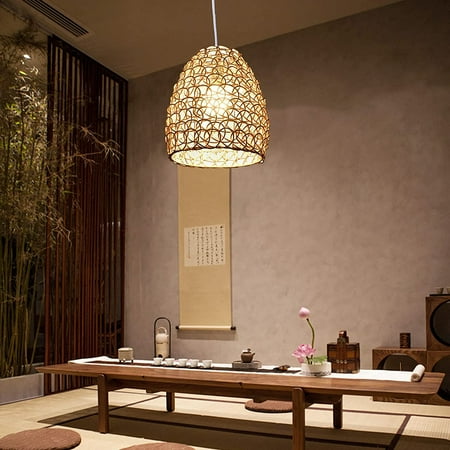 

TFCFL Wicker Rattan Chandelier Dome Shade Pendant Light Fixture Vintage Hanging Ceiling Light E27