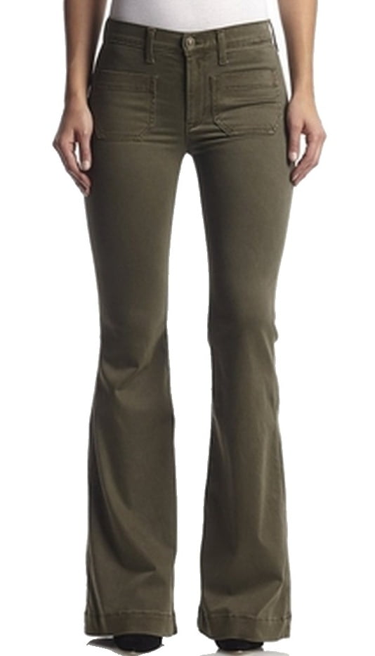 green flare jeans