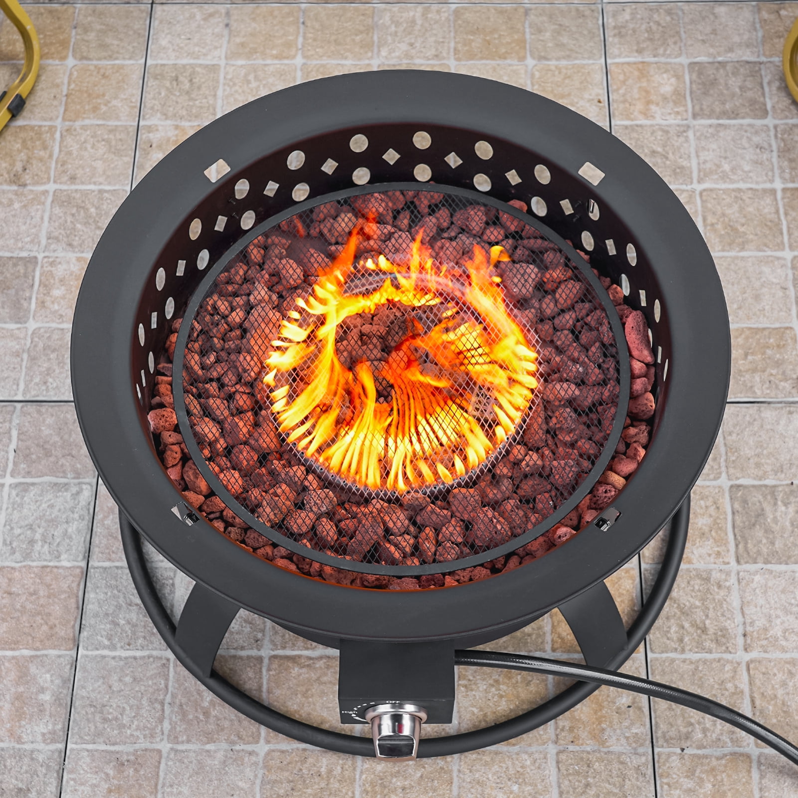 24 Inch Portable Propane Fire Pit, Gas Smokeless Fire Pit with Lid