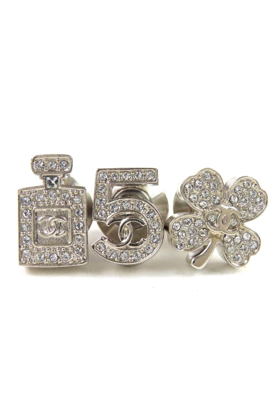 Pre-Owned CHANEL A22P Coco Mark Icon Rhinestone No. 5 Clover Bottle Pins/Brooch Set...