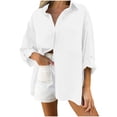 thumbnail image 2 of Guieoi Womens Shirts under $5 Women's Fashion Casual Solid Ladies Long Sleeve Turndown Collar Tops Button Loose Blouse Shirts White, 2 of 7