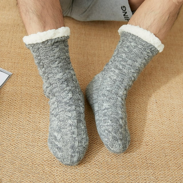 Slipper Fuzzy Socks Non Slip Winter Warm Soft Fluffy Cozy Fleece Lining Home Socks,Gray Man