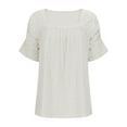 thumbnail image 6 of Olyvenn Stylish Women's Hollow Pleated Short Sleeves Square Neck Casual Loose Solid Color Knit T Shirts Tops Blouses White M, 6 of 8