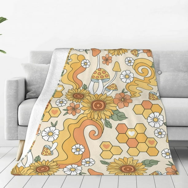 Balery Groovy Hippie Flower Mushrooms Manta de Felpa Suave y Acogedora – Cobija de Franela Aterciopelada para Cama, Lavable y Cálida para Sofá, Mascotas, Transpirable-50"x40"
