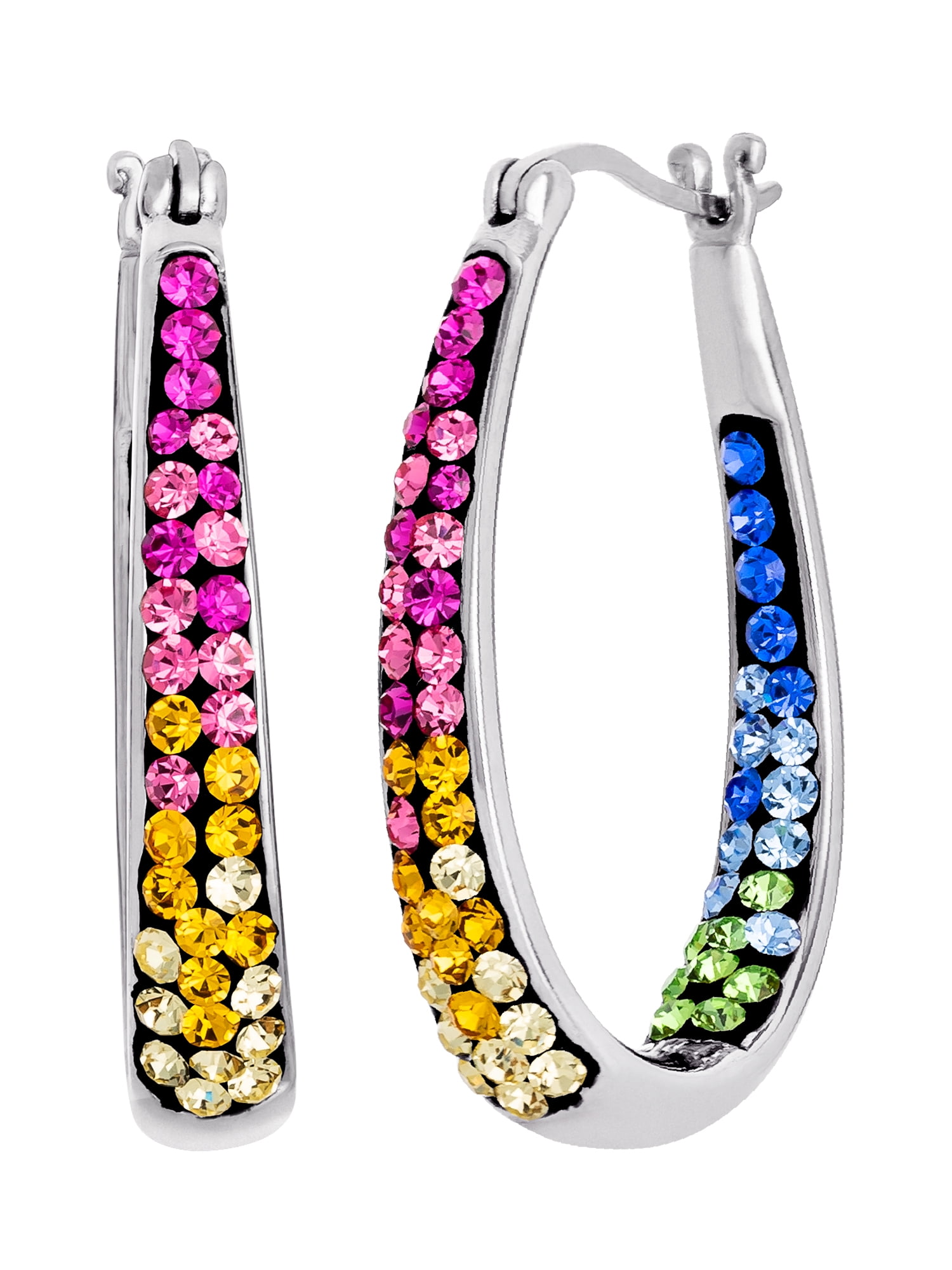 Brilliance Sterling Silver Rainbow Crystal Hoop Earrings