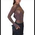 thumbnail image 2 of Combinaison Justaucorps à Manches Longues en Maille Transparente pour Femmes Couleur Café Taille Unique, 2 of 8