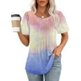 thumbnail image 2 of Yuzhih Short Sleeve Shirts for Women Round Neck Dressy Casual Tops 2024 Fashion Pleated Front Summer Blouses, 2 of 7
