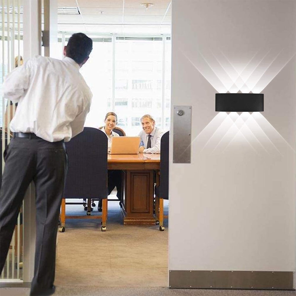 OUSITAID Modern Outdoor Waterproof Wall Lamp 8W 8 LEDs Hallway Porch Wall Sconce Up Down Wall Light Indoor Matte Black Wall Mount Light Fixture for Hotels Yards Doorways Garden Pathway