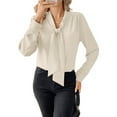 thumbnail image 3 of Yzengfg Women's Bow Tie Neck Long Sleeve Dressy Elegant Office Work Blouse Shirt Tops White, 3 of 5