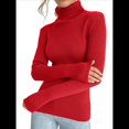 thumbnail image 1 of Suéteres Acanalados para Mujer, Lindos Suéteres de Punto de Cuello Alto, Ajustados y Cálidos Rojo un Tamaño, 1 of 9