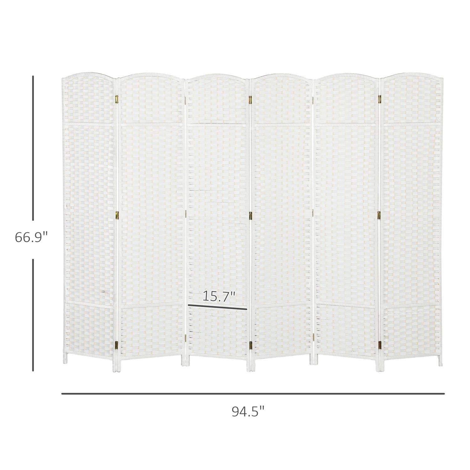 Demi Bonn 6-Panel Foldable Room Divider Screen with 5.6ft Tall Privacy Screen, Space Partition for Home Office, Freestanding Screen Wall, White