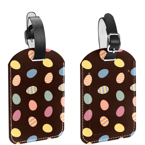 Square 2Pack PU Leather Easter Eggs Pattern Cruise Luggage Tag with Privacy Cover and Name ID Tag for Travel Handbags Backpacks Luggage Tags