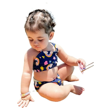 

Ma&Baby Cute Kids Baby Girls Swimsuits 2 Pcs Rainbow Print Sleeveless Crop Tops with Briefs Bathing Suit Swimwear