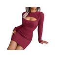 thumbnail image 6 of hirigin Female Knitted Dress, Solid Color Round Neck Long Sleeve Hollow Out Twisted One-Piece for Fall Winter, S/M/L, 6 of 8