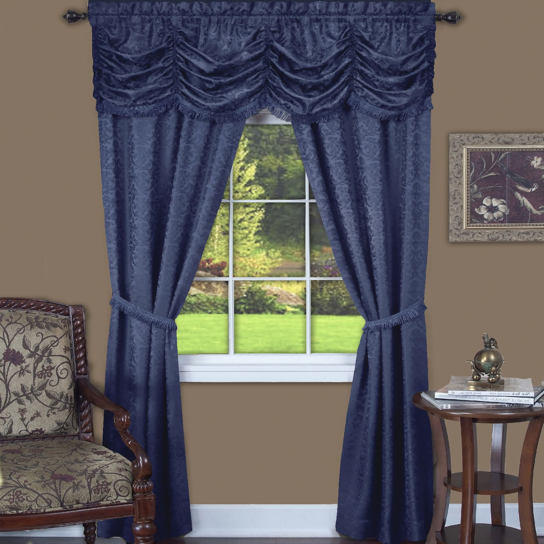 Traditional Elegance Harmony 5 Piece Window Curtain Set 55x63 Navy