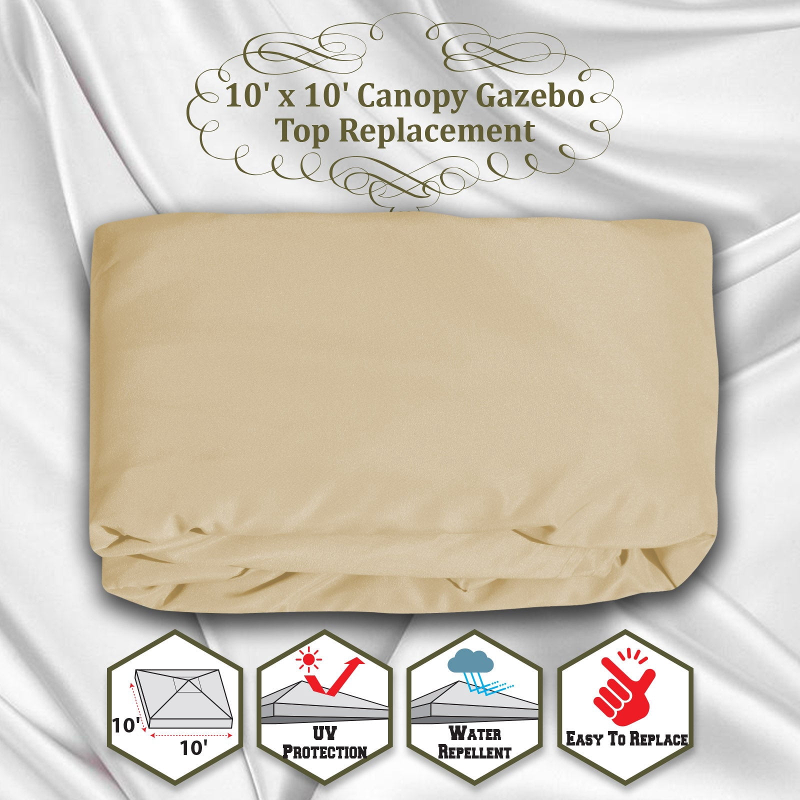 SUNRISEUMBRELLA 119“”x119” Gazebo Replacement Canopy Top Single Tier Canopy Top Cover(BEIGE)