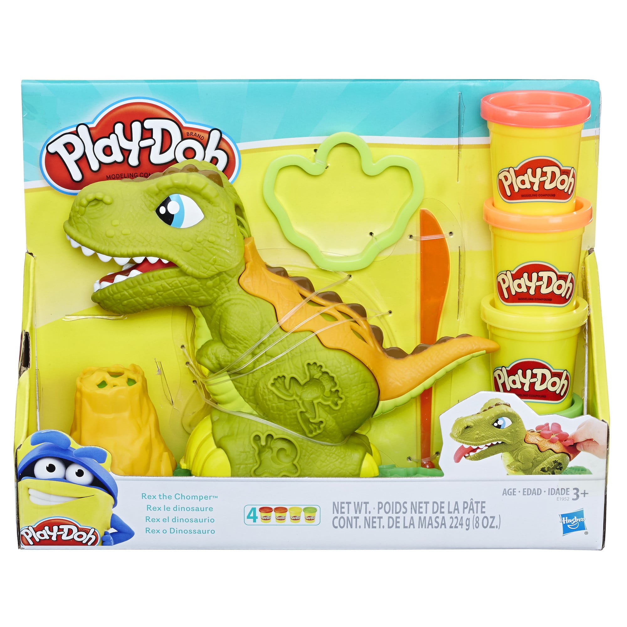 Chomper Dinosaur 4 Cans Dough Make Wiggly Strings Lava Erupt Volcano Play Doh 