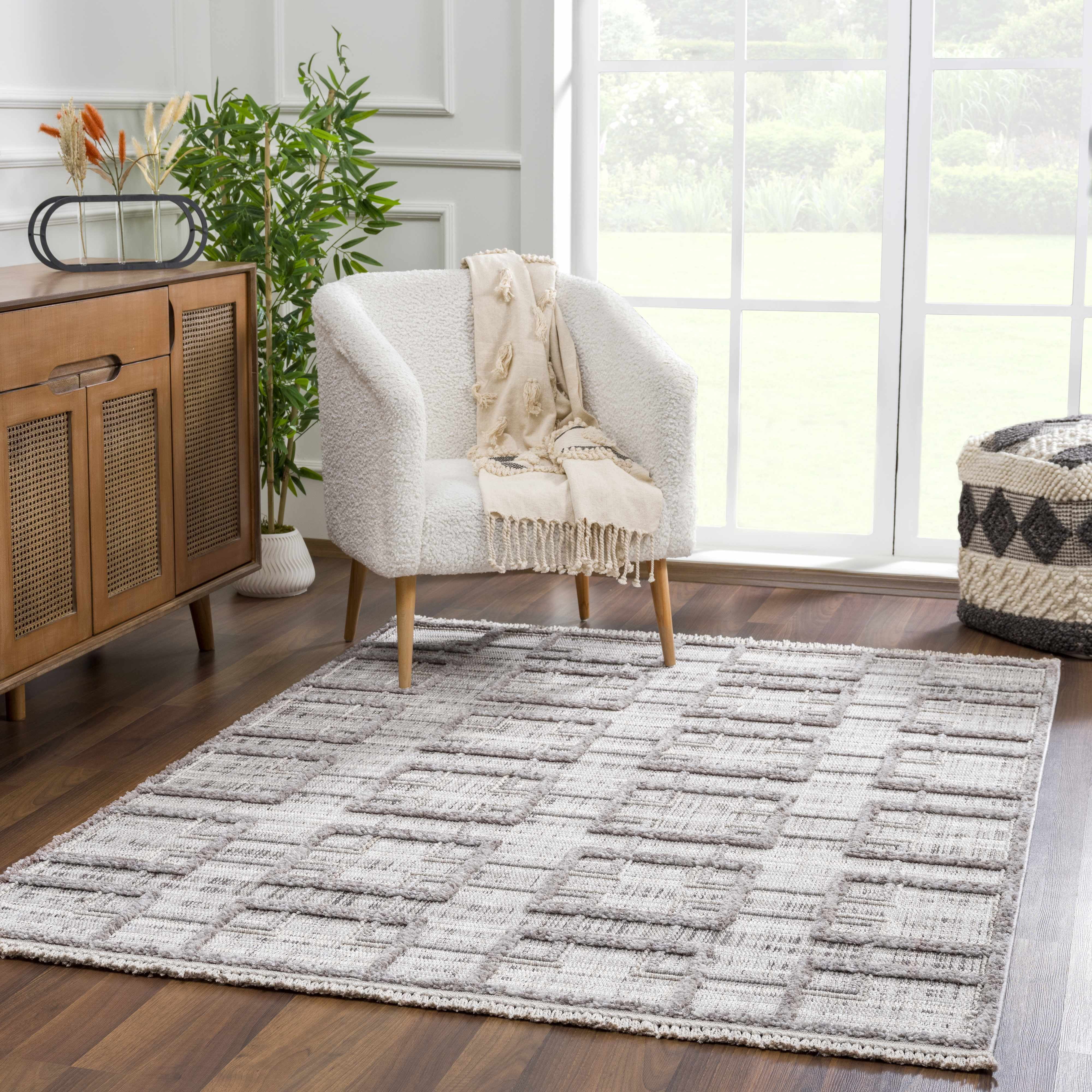 BoutiqueRugs Knocklyon Farmhouse Area Rug - Charcoal, Cream, Peach - 9'2" x 12'