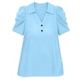 thumbnail image 4 of Camisetas de Manga Corta de Verano para Mujeres Moda Pullover de Color Sólido Botón de Solapa Botón Extraíble Camisetas de Manga Corta de Verano de las Mujeres, 4 of 5