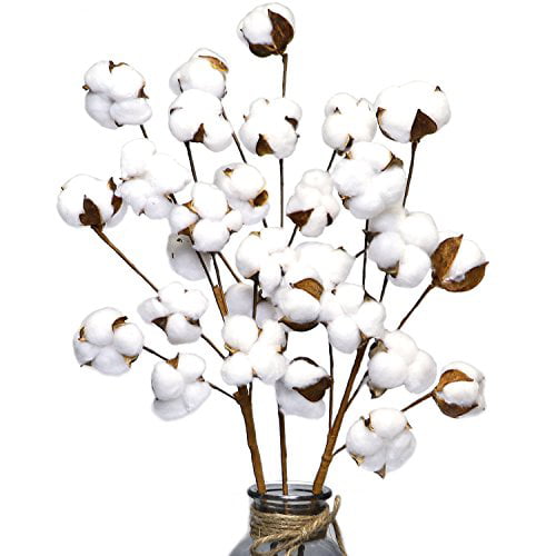 Hamiggaa Artificial Cotton Stems,21 Inch White Cotton 10 Balls Per Artificial Cotton Branch,Farmhouse Decor Cotton Floral for Home Wedding Decoration,4 Pcs 