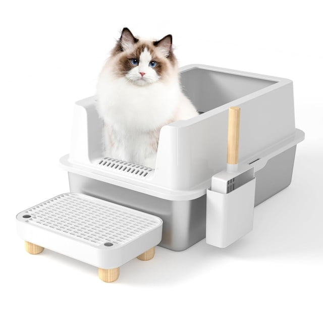 Caja de Arena Acero Inoxidable con Tapa Grande Autolimpiable para Gato