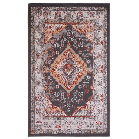 Furnish My Place Indoor Distressed Rug with Jute Backing - 5 ft. x 8 ft., Dark Grey, Oriental, Area Rug for Living Room, Bedroom, Hallway