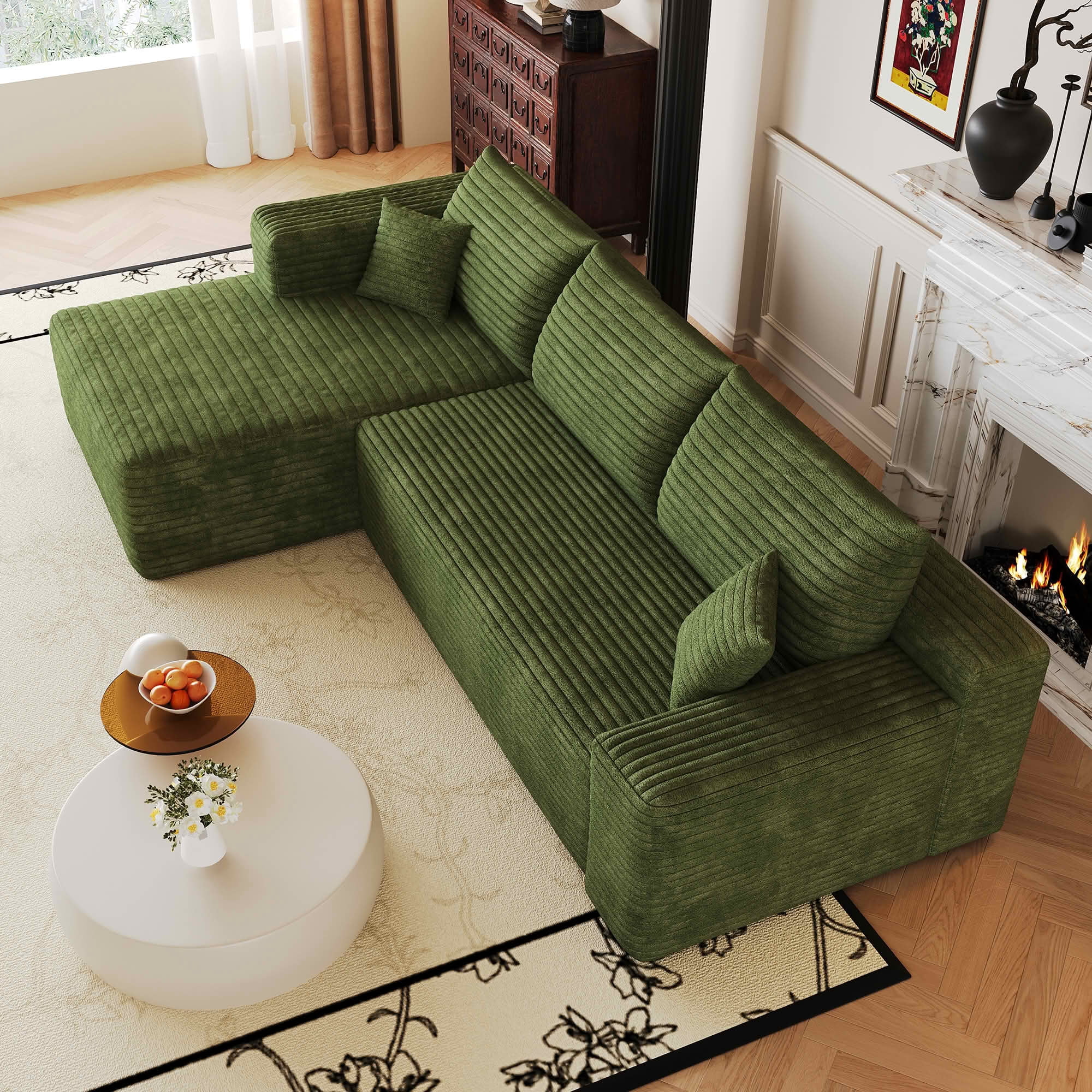 MAYEERTY 103 Inch L‑Shaped Cloud Sectional Sofa, Modern Minimalist Deep‑Seat Corner Couch, Plush Corduroy Upholstered Reversible Sofa, No‑Assembly Required for Living Room Apartment