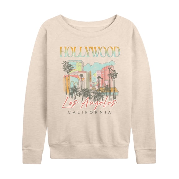 Instant Message - Hollywood Los Angeles Lightweight French Terry Wide Neck Long Sleeve Graphic Shirt