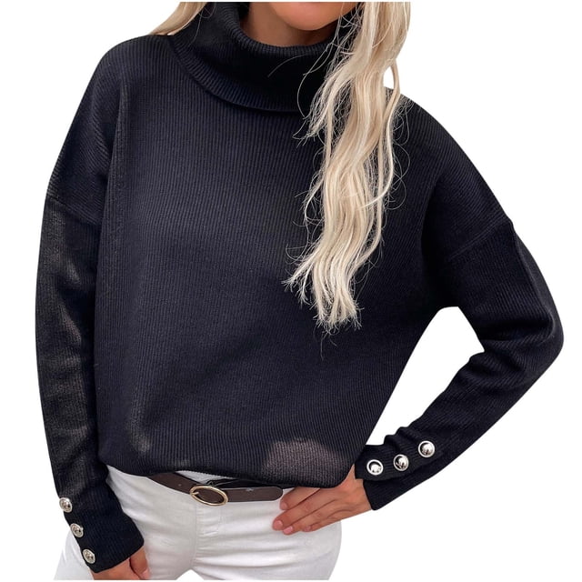 Yuyuzo Womens Sweater Long Sleeve Pullover Turtleneck Tops with Button Cuff Winter Fall Casual Solid Color Sweaters