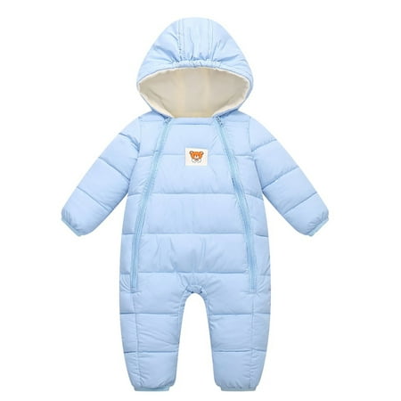

0-12M Infant Baby Winter Down Snowsuit Newborn Hooded Romper Padded Bodysuit with Warm Fleece Lining