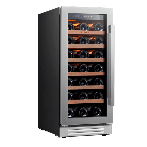 Ca'Lefort 33 Bottle Wine Refrigerator and Cooler, 15 inch Wine Fridge with Glass Door for Home/Office, Built-in & Freestanding(Left Opening)