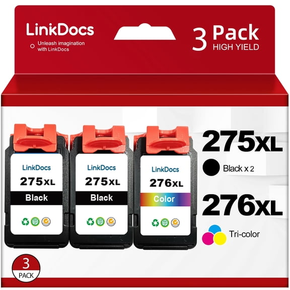 275XL 276XL Ink Cartridge compatible  for Canon Ink 275 and 276 XL 275XL Ink Cartridge Combo Pack for Canon PIXMA TS3520 TS3522 TS3500 TR4720 TR4722 TR4700 Printer (2 Black, Tri-Color)