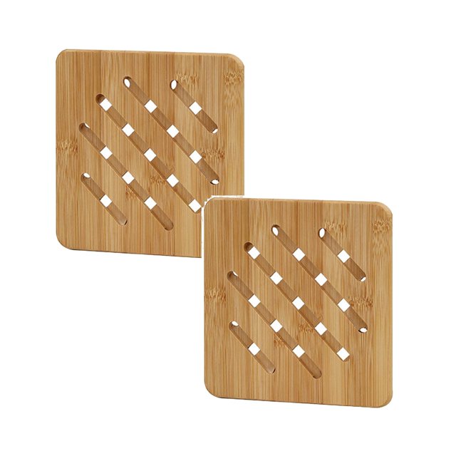 Oleegame 2PC Bamboo Wooden Pot Stand Non-Slip Trivet Mats Multi-Purpose Pan Pot Protectors