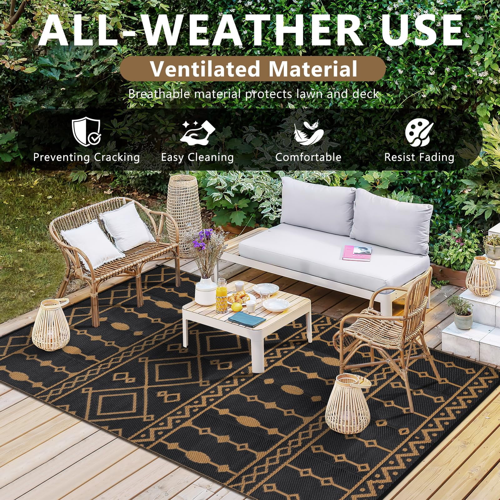 Danolapsi Waterproof Outdoor Rug,8x10ft Plastic Straw Rug for RV Camping,Large Floor Mat and Rug for Outdoors,Outside Carpet,Outside Outdoor Area Rug for Rv,Deck,Camper,Picnic