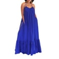 thumbnail image 3 of Franhais Women's Sleeveless Long Dress, Spaghetti Strap Solid Color Tie-Up Backless Side Pockets Loose Fit Holiday Dress, 3 of 5
