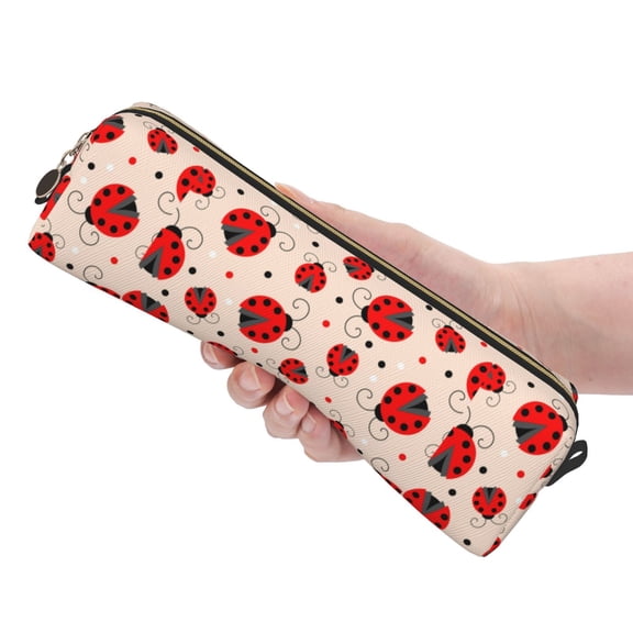 Ratiio Red Ladybug Pattern Leather Pencil Case, Pencil Pouch with Durable Zipper, Compact and Stylish Organizer for Stationery, Art Supplies, Travel Essentials