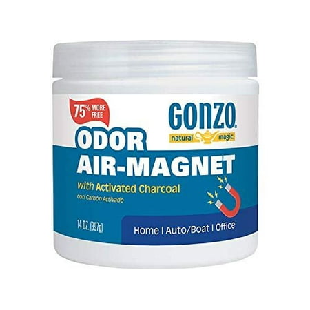 Gonzo Odor Air-Magnet with Activated Charcoal - 14 Ounce - Odor Eliminator for Car Closet Bathroom and Pet Area Captures and Absorbs Smoke
