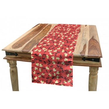 Flower Table Runner, Doodle Style Floral Pattern Spring Romance Theme, Dining Room Kitchen Rectangular Runner, 3 Sizes, by Ambesonne