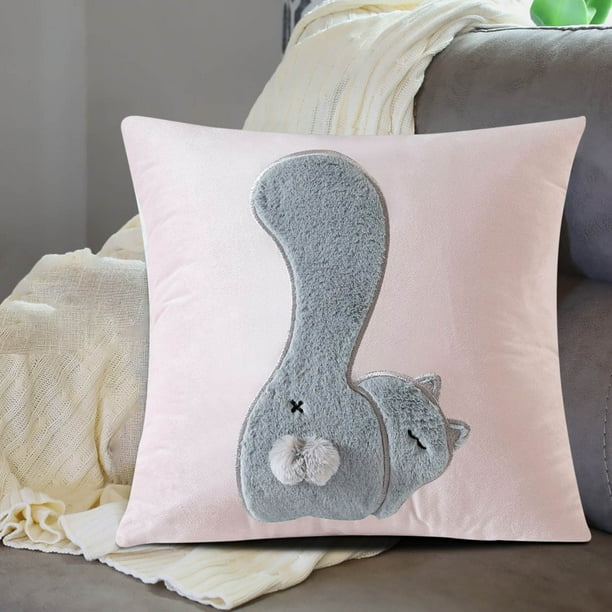 Funda de almohada bordada para gatos lindos | Funda de almohada Home Decor | Soporte lumbar para sofá, coche o cama | Tejido suave | Diseño de gato caprichoso | 1 Pieza | Regalo para los amantes de