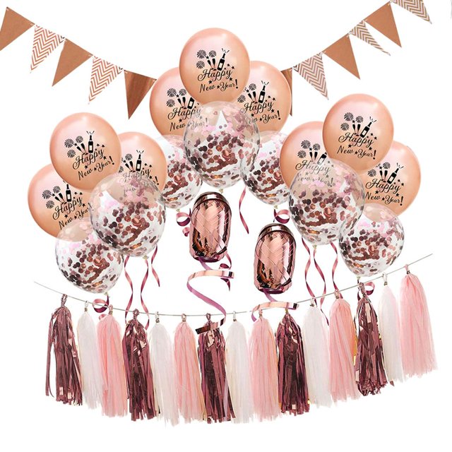 Feliz año Globo Borla Conjunto Decoración De - Dorado Rosa Yuyangstore feliz año nuevo decoracion