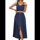 thumbnail image 2 of Vestidos de Verano para Mujer 2025, Sin Mangas, Abotonados, Cintura Baja, Informales, Corte A, Vestido Midi, Vestido de Verano, Azul Marino, Talla L, 2 of 7